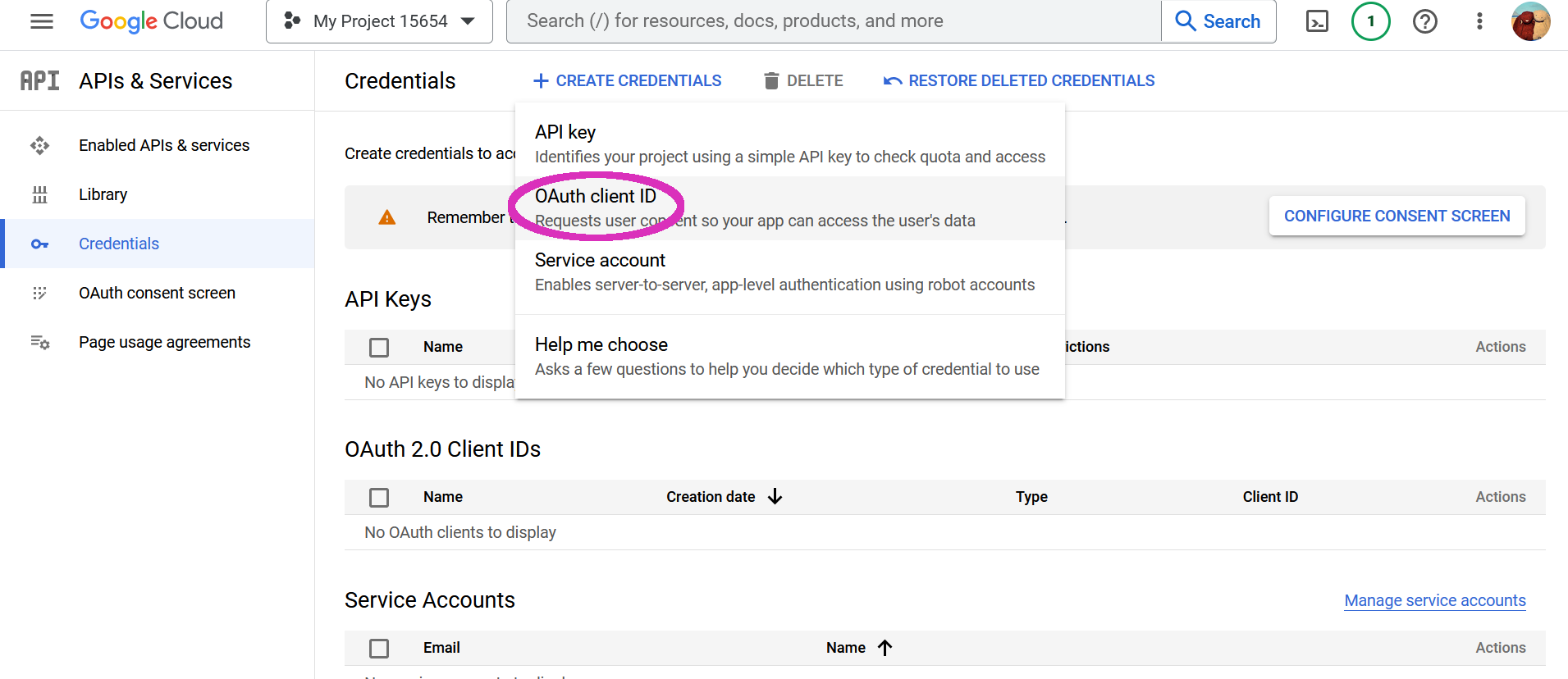 Chose OAuth client ID
